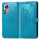 For Xiaomi 12 Pro Mandala Flower Embossed Horizontal Flip Leather Phone Case(Blue)