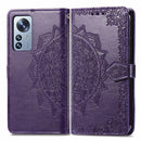 For Xiaomi 12 Pro Mandala Flower Embossed Horizontal Flip Leather Phone Case(Purple)