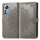 For Xiaomi 12 Pro Mandala Flower Embossed Horizontal Flip Leather Phone Case(Grey)