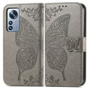 For Xiaomi 12 Pro Butterfly Love Flower Embossed Leather Phone Case(Gray)