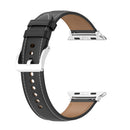 22mm Top Layer Cowhide Sewing Strap For Apple Watch Series 7 45mm / 6&SE&5&4 44mm / 3&2&1 42mm(Black)