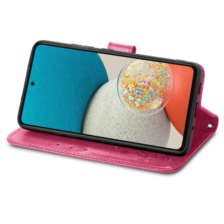 For Samsung Galaxy A73 5G Four-leaf Clasp Embossed Leather Phone Case(Rose Red)