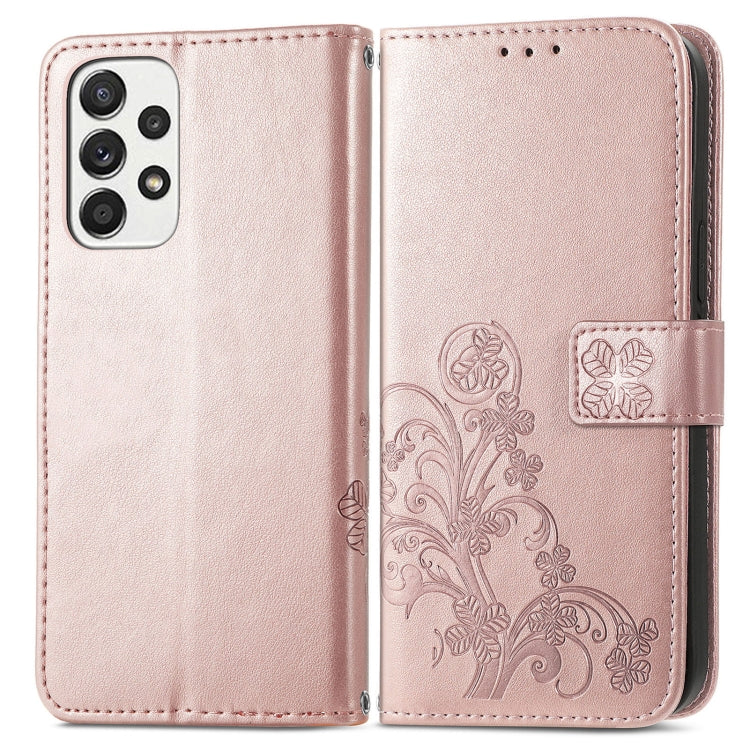 For Samsung Galaxy A73 5G Four-leaf Clasp Embossed Leather Phone Case(Rose Gold)