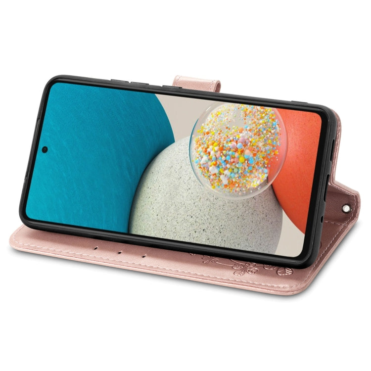 For Samsung Galaxy A73 5G Four-leaf Clasp Embossed Leather Phone Case(Rose Gold)