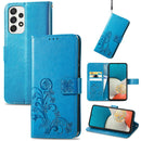 For Samsung Galaxy A73 5G Four-leaf Clasp Embossed Leather Phone Case(Blue)