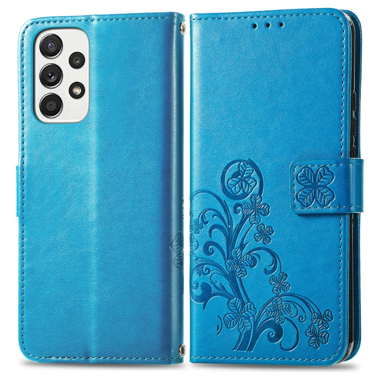 For Samsung Galaxy A73 5G Four-leaf Clasp Embossed Leather Phone Case(Blue)