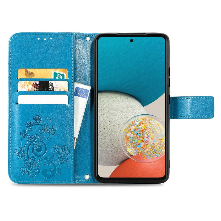 For Samsung Galaxy A73 5G Four-leaf Clasp Embossed Leather Phone Case(Blue)