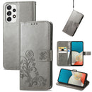 For Samsung Galaxy A73 5G Four-leaf Clasp Embossed Leather Phone Case(Grey)