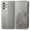 For Samsung Galaxy A73 5G Four-leaf Clasp Embossed Leather Phone Case(Grey)