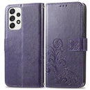 For Samsung Galaxy A73 5G Four-leaf Clasp Embossed Leather Phone Case(Purple)