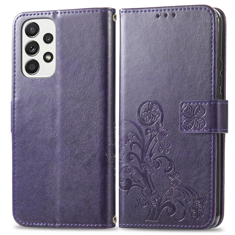 For Samsung Galaxy A73 5G Four-leaf Clasp Embossed Leather Phone Case(Purple)