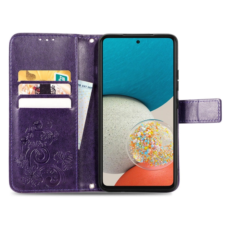 For Samsung Galaxy A73 5G Four-leaf Clasp Embossed Leather Phone Case(Purple)