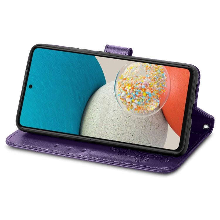 For Samsung Galaxy A73 5G Four-leaf Clasp Embossed Leather Phone Case(Purple)