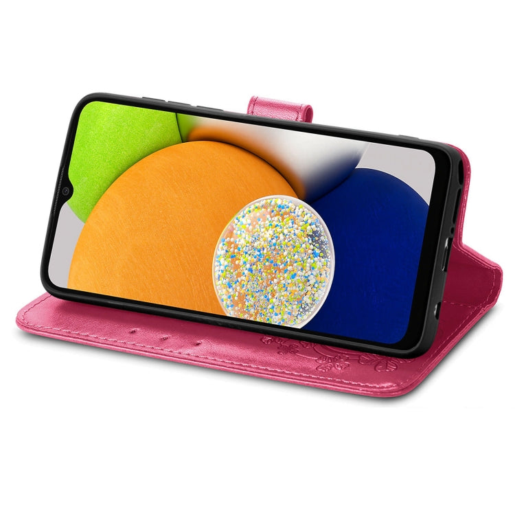 For Samsung Galaxy A03 Four-leaf Clasp Embossed Leather Phone Case(Rose Red)