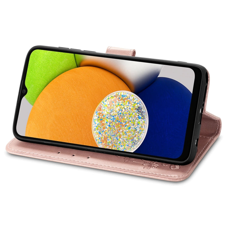 For Samsung Galaxy A03 Four-leaf Clasp Embossed Leather Phone Case(Rose Gold)