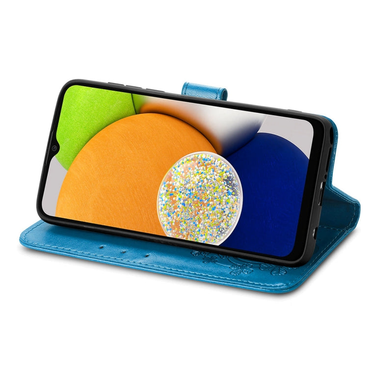 For Samsung Galaxy A03 Four-leaf Clasp Embossed Leather Phone Case(Blue)