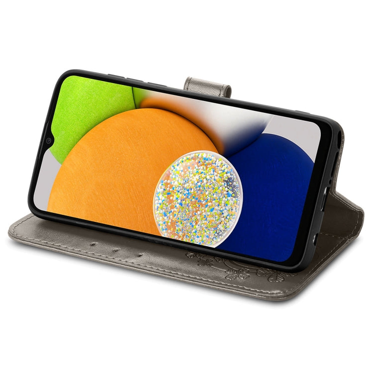 For Samsung Galaxy A03 Four-leaf Clasp Embossed Leather Phone Case(Grey)