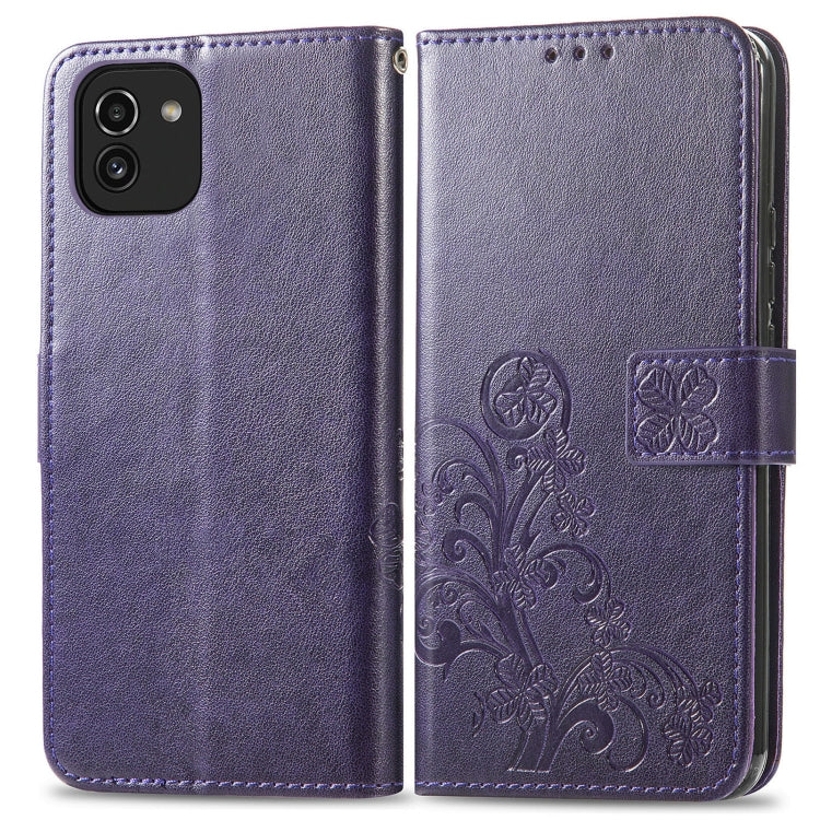 For Samsung Galaxy A03 Four-leaf Clasp Embossed Leather Phone Case(Purple)