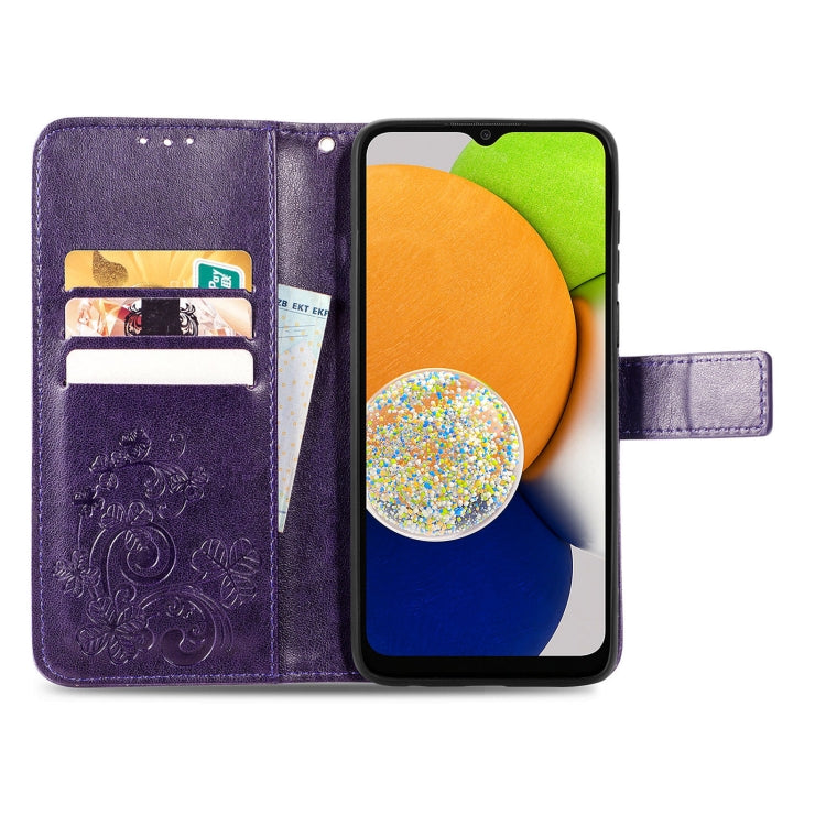 For Samsung Galaxy A03 Four-leaf Clasp Embossed Leather Phone Case(Purple)