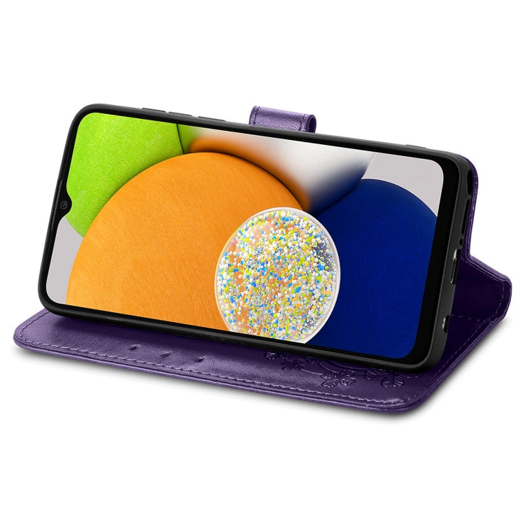 For Samsung Galaxy A03 Four-leaf Clasp Embossed Leather Phone Case(Purple)