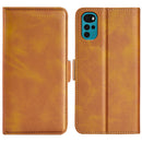 For Motorola Moto G22 4G Dual-side Magnetic Buckle Horizontal Flip Leather Phone Case(Yellow)