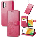 For Samsung Galaxy A13 4G Four-leaf Clasp Embossed Buckle Leather Phone Case(Rose Red)