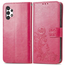 For Samsung Galaxy A13 4G Four-leaf Clasp Embossed Buckle Leather Phone Case(Rose Red)