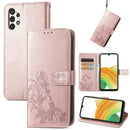 For Samsung Galaxy A13 4G Four-leaf Clasp Embossed Buckle Leather Phone Case(Rose Gold)
