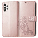 For Samsung Galaxy A13 4G Four-leaf Clasp Embossed Buckle Leather Phone Case(Rose Gold)
