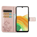 For Samsung Galaxy A13 4G Four-leaf Clasp Embossed Buckle Leather Phone Case(Rose Gold)