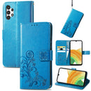 For Samsung Galaxy A13 4G Four-leaf Clasp Embossed Buckle Leather Phone Case(Blue)
