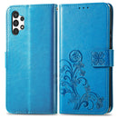 For Samsung Galaxy A13 4G Four-leaf Clasp Embossed Buckle Leather Phone Case(Blue)