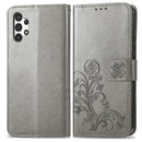 For Samsung Galaxy A13 4G Four-leaf Clasp Embossed Buckle Leather Phone Case(Grey)
