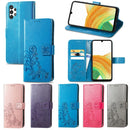 For Samsung Galaxy A13 4G Four-leaf Clasp Embossed Buckle Leather Phone Case(Grey)