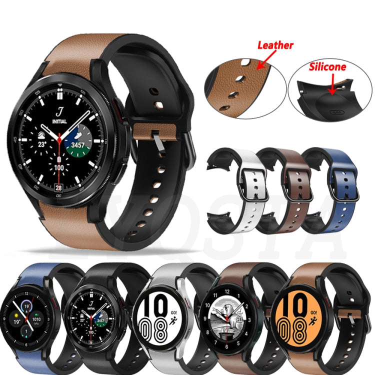For Samsung Galaxy Watch 4 40mm 20mm Silicone Pasted Leather Watch Band(Dark Brown)