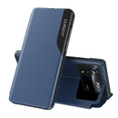For Xiaomi Poco M4 Pro 4G Side Display Flip Leather Phone Case with Holder(Blue)