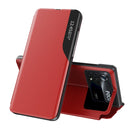 For Xiaomi Poco M4 Pro 4G Side Display Flip Leather Phone Case with Holder(Red)