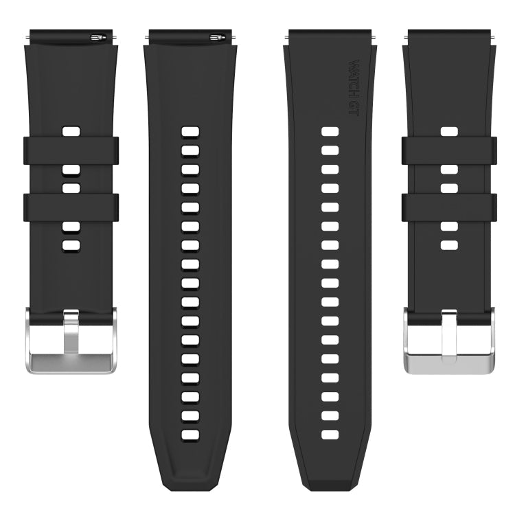 For Huawei Watch GT 3 Pro 46mm 22mm Protruding Head Silver Buckle Silicone Watch Band(Black)