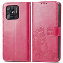For Xiaomi Redmi 10C Four-leaf Clasp Embossed Buckle Leather Phone Case(Magenta)