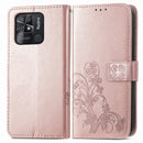 For Xiaomi Redmi 10C Four-leaf Clasp Embossed Buckle Leather Phone Case(Rose Gold)