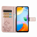 For Xiaomi Redmi 10C Four-leaf Clasp Embossed Buckle Leather Phone Case(Rose Gold)