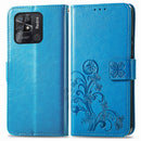 For Xiaomi Redmi 10C Four-leaf Clasp Embossed Buckle Leather Phone Case(Blue)