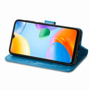 For Xiaomi Redmi 10C Four-leaf Clasp Embossed Buckle Leather Phone Case(Blue)