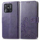 For Xiaomi Redmi 10C Four-leaf Clasp Embossed Buckle Leather Phone Case(Purple)