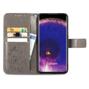 For OPPO Find X5 Four-leaf Clasp Embossed Buckle Leather Phone Case(Gray)