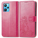 For OPPO Realme 9 Pro Four-leaf Clasp Embossed Buckle Leather Phone Case(Magenta)