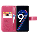 For OPPO Realme 9 Pro Four-leaf Clasp Embossed Buckle Leather Phone Case(Magenta)