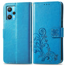 For OPPO Realme 9 Pro Four-leaf Clasp Embossed Buckle Leather Phone Case(Blue)