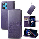 For OPPO Realme 9 Pro Four-leaf Clasp Embossed Buckle Leather Phone Case(Purple)