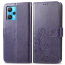 For OPPO Realme 9 Pro Four-leaf Clasp Embossed Buckle Leather Phone Case(Purple)